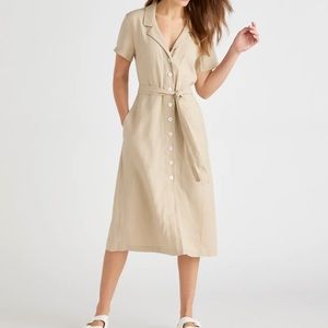 Quince 100% linen button front dress- medium - driftwood beige
